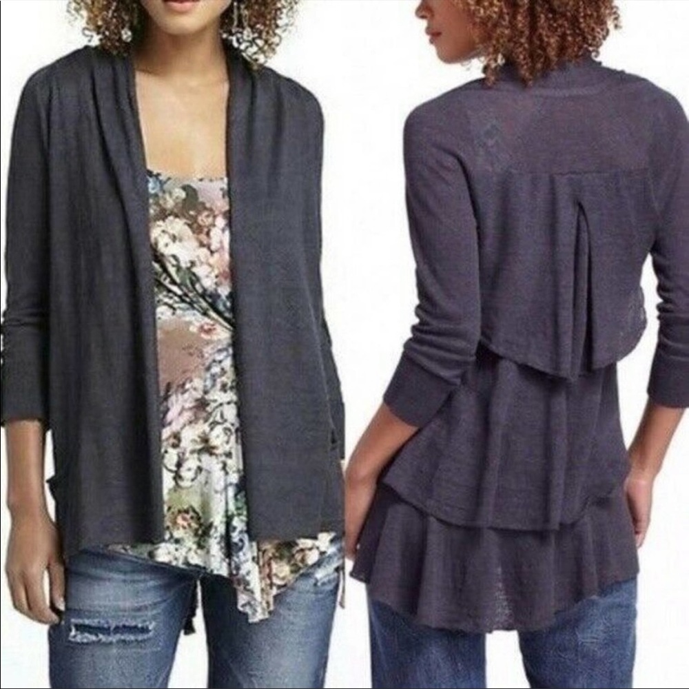 Anthropologie Angel of the North Tiered Ruffle Open Cardigan Navy